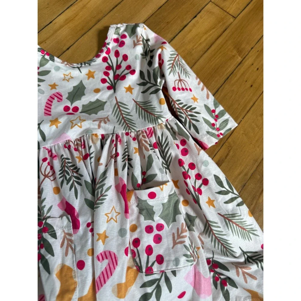 Mila & Rose Holly Jolly swing dress pockets pink holiday print